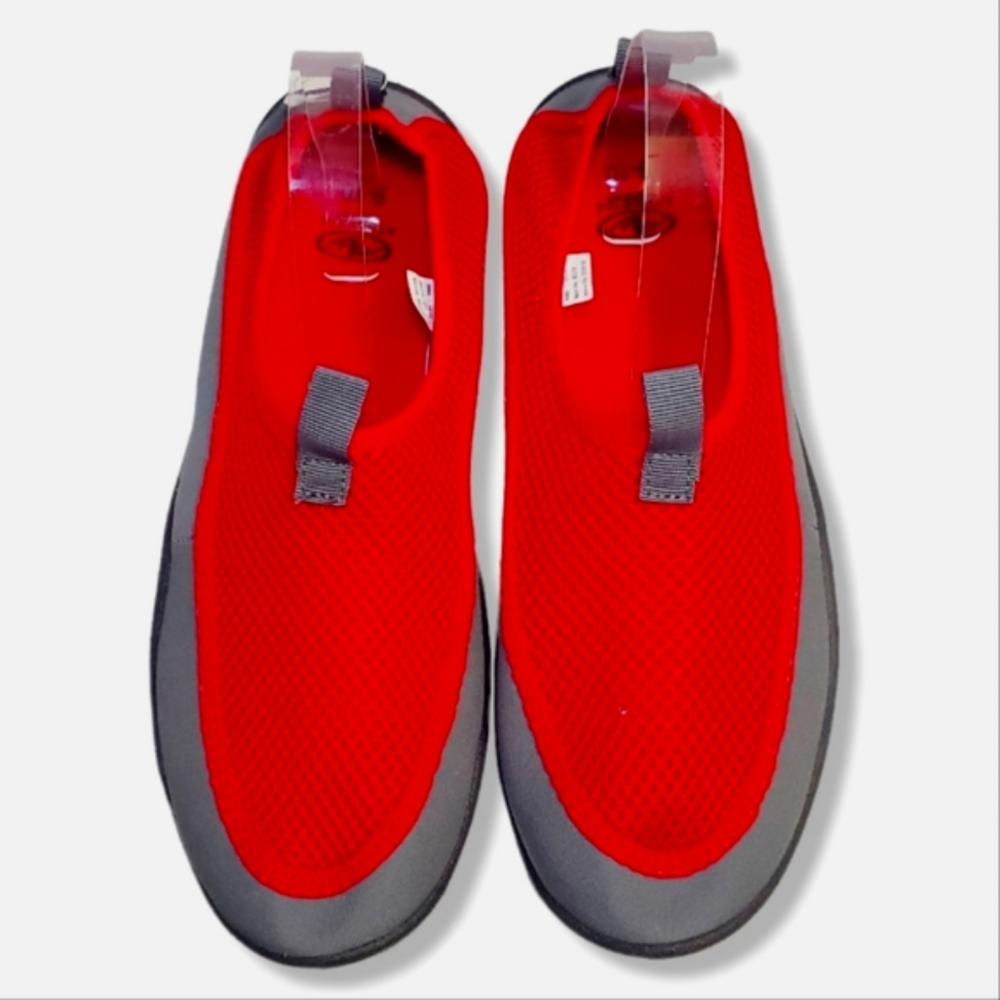 #416 Mens Water Shoes Size 11 12 Red Mesh Slip On Aqua Socks Sandals 11/12